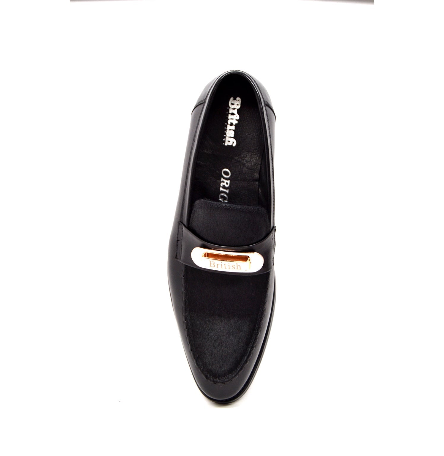 British Walkers Boss Men's Black Leather and Pony Skin Slip On Dress Shoes view 6