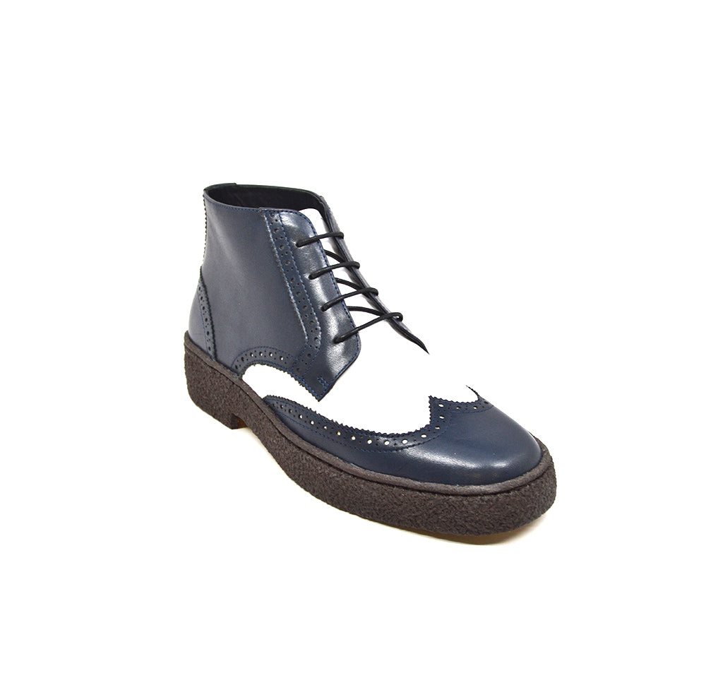British Walkers Playboy Wingtip Men's Two Tone Navy and White Leather Shoes view 1