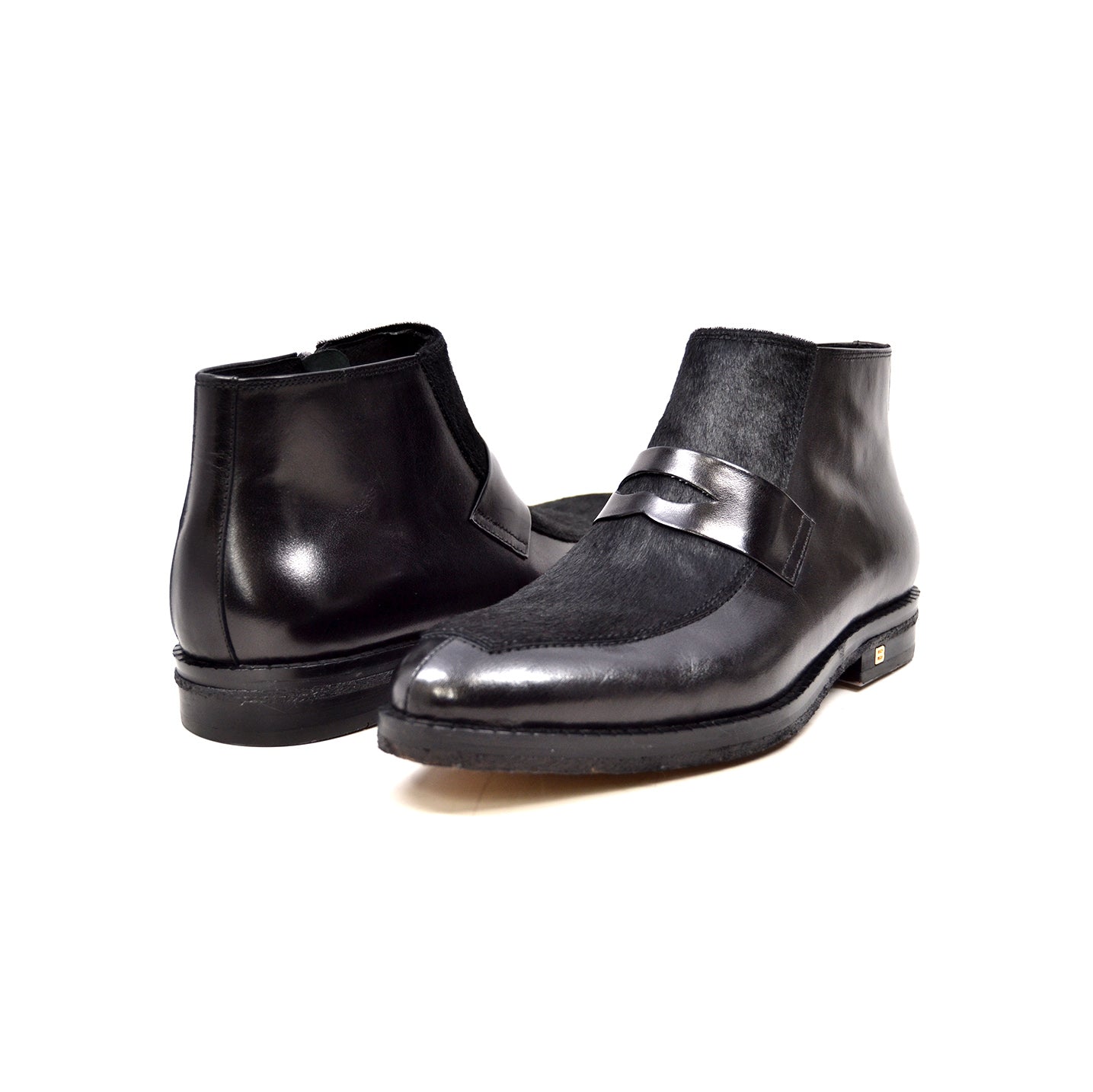 British Walkers Shick Men's Black Leather and Pony Skin High Top Shoes view 2