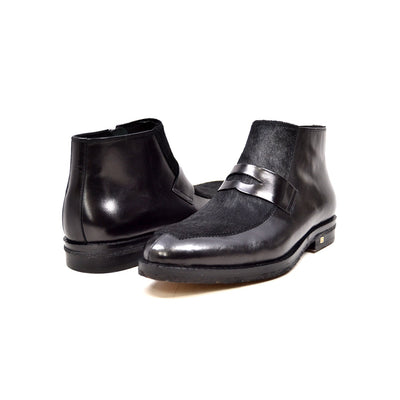 British Walkers Shick Men's Black Leather and Pony Skin High Top Shoes view 2