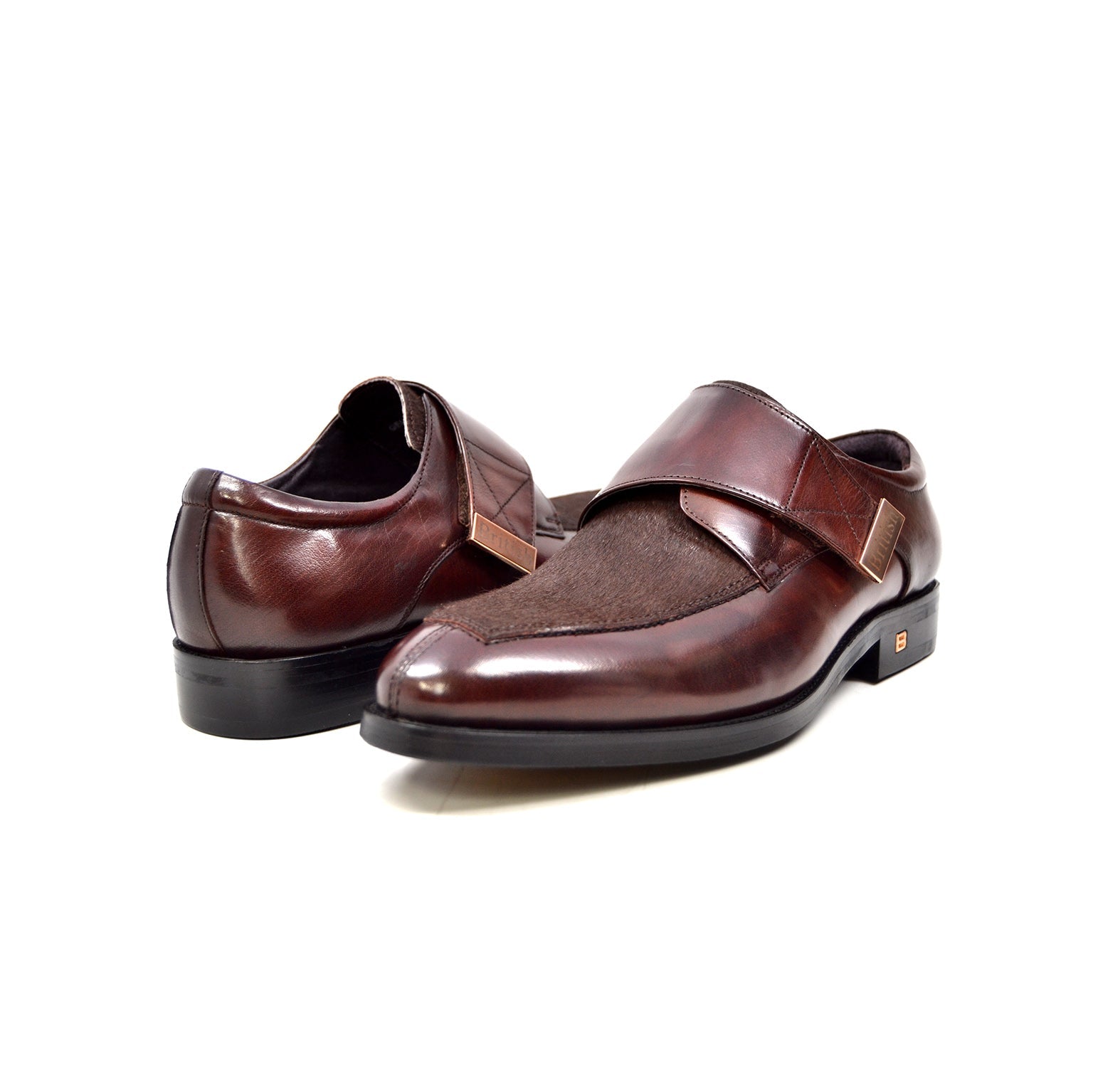 British Walkers Master Men's Black Leather and Pony Skin Strap Dress Shoes view 1
