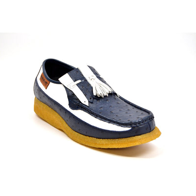 British Walkers Apollo Men's Navy and White Ostrich Leather Tassel Slip On Shoes view 2