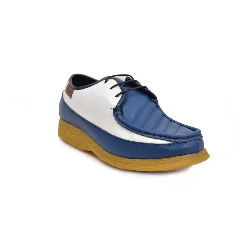 British Walkers Crown Men's Low Cut Blue and White Leather Lace Up Shoes view 1