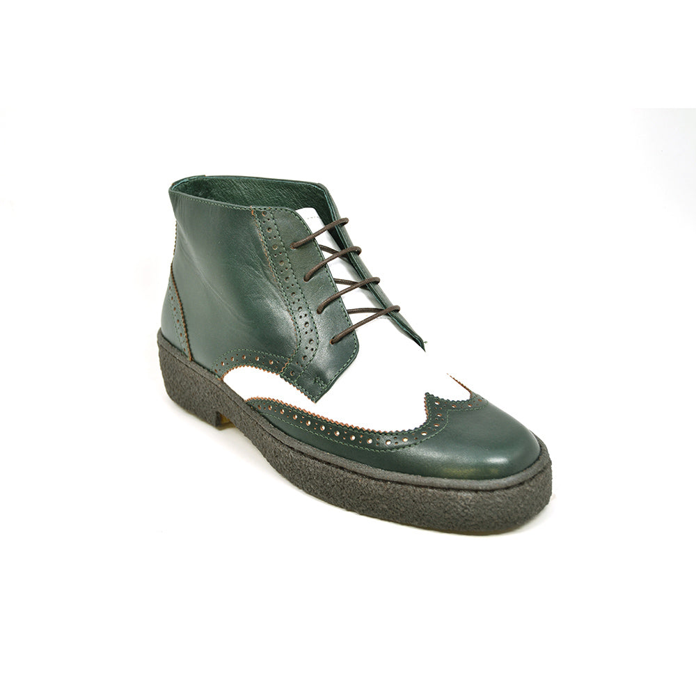 British Walkers Playboy Wingtip Men's Custom Two Tone Green and White Leather Shoes view 1