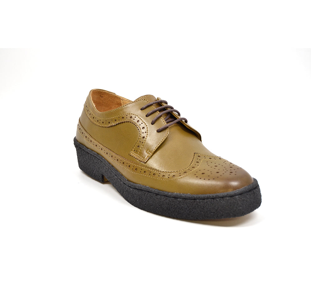 British Walkers Playboy Wingtip Men's Low Cut Olive Leather Shoes view 1