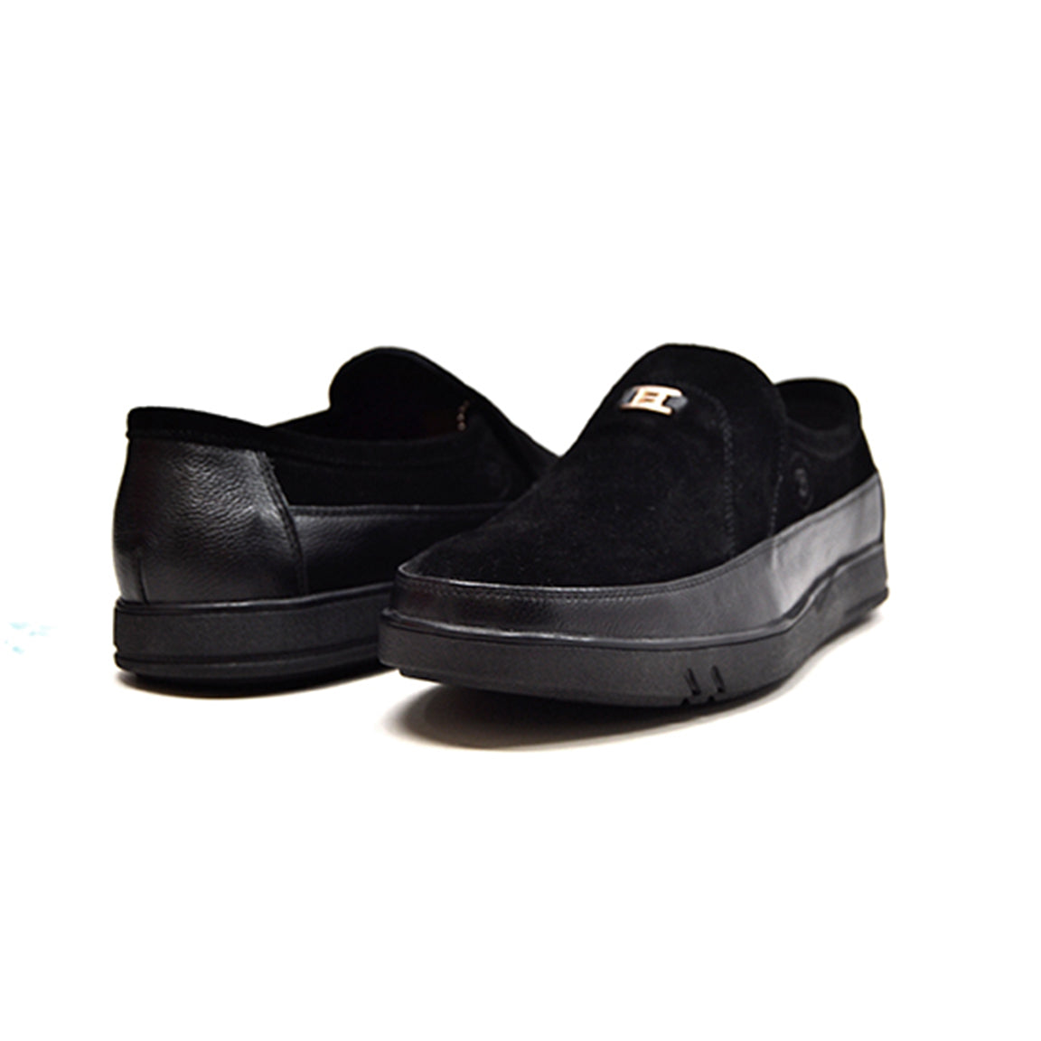 British Walkers Canterbury Men's Black Leather and Suede 80's Style Slip On Shoes view 1
