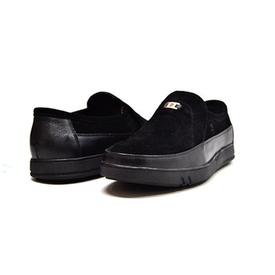 British Walkers Canterbury Men's Black Leather and Suede 80's Style Slip On Shoes view 1