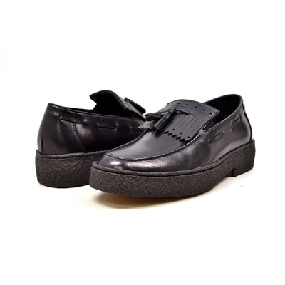 British Walkers Playboy Cruise Men's Black Leather Tassel Slip On Shoes view 1