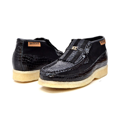 British Walkers Apollo Men's Black Suede and Croc Leather Slip On Shoes view 1