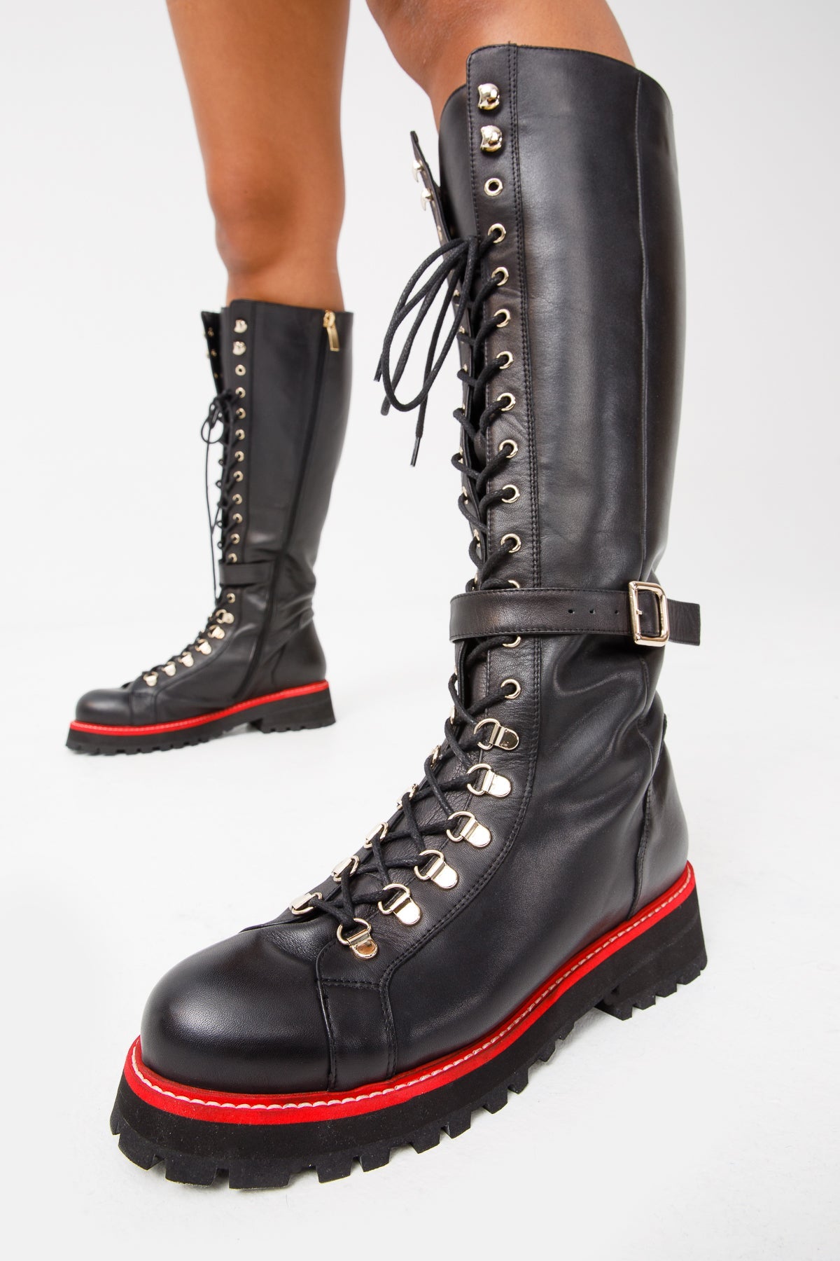 Vinci Leather The Istinye Black Leather Knee High Lace-Up Women Boot Limited Edition – product view 8
