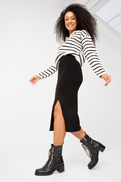The Tuna Black Leather Mid Calf Women Boot