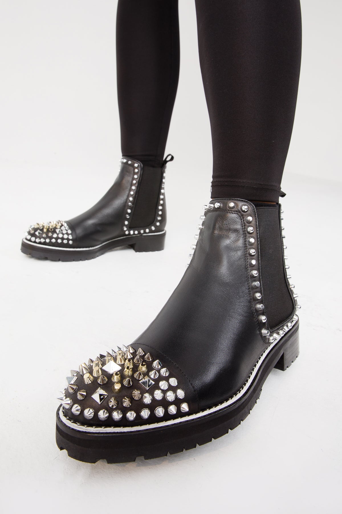 Vinci Leather The Vuvulane Black Spike Leather Ankle Women Boot – product view 3