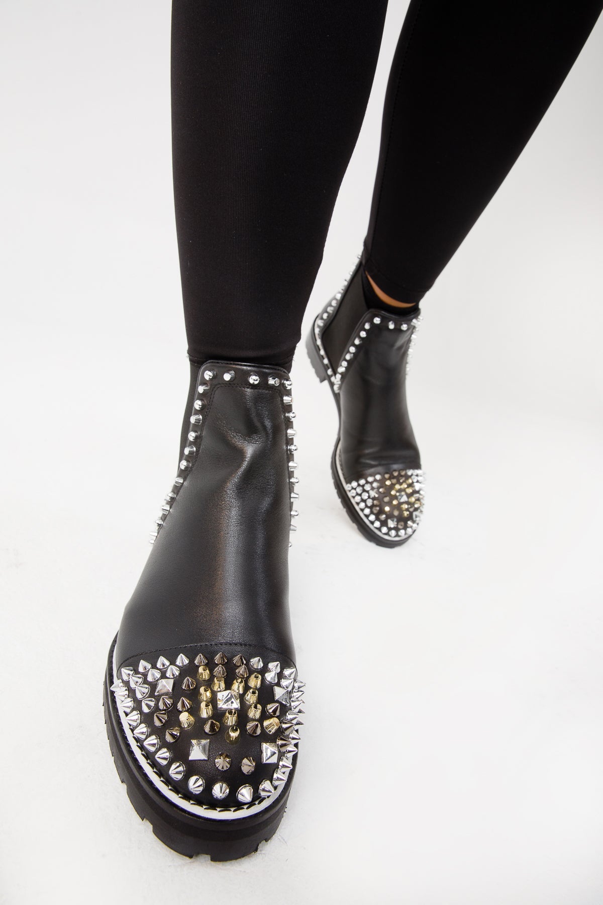 Vinci Leather The Vuvulane Black Spike Leather Ankle Women Boot – product view 9