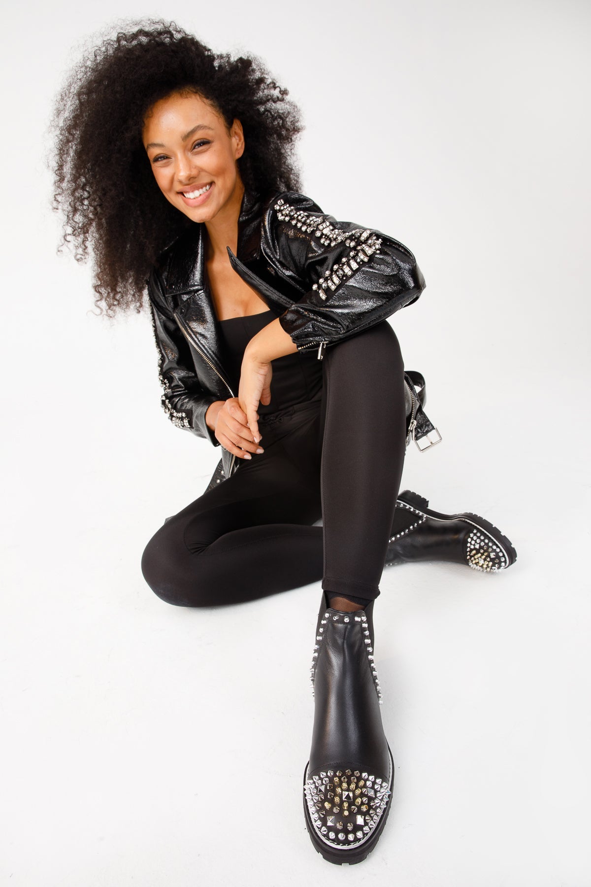Vinci Leather The Vuvulane Black Spike Leather Ankle Women Boot – product view 12