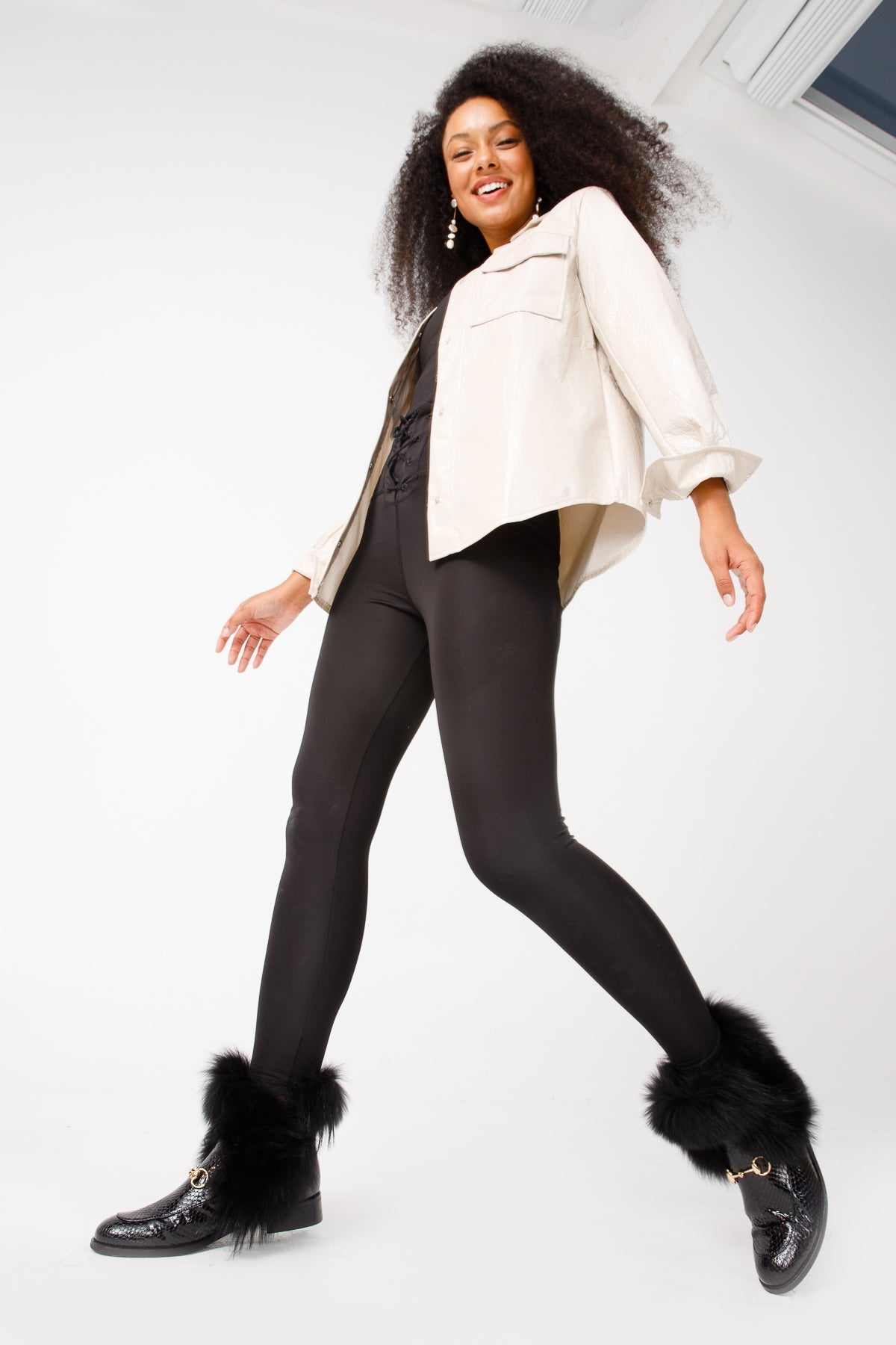 Vinci Leather The Izmir Black Patent Leather Natural Fur Mid Calf Women  Boot – product view 20