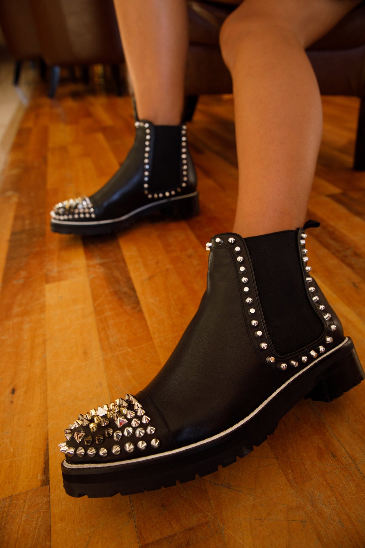 Vinci Leather The Vuvulane Black Spike Leather Ankle Women Boot – product view 20