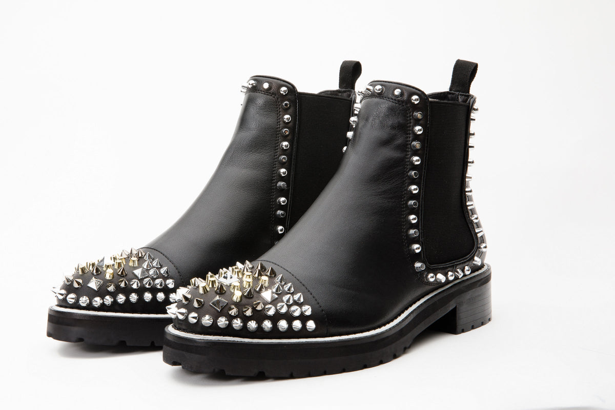 Vinci Leather The Vuvulane Black Spike Leather Ankle Women Boot – product view 5
