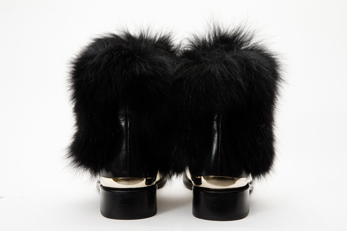 Vinci Leather The Izmir Black & Gold Leather Natural Fox Fur Mid Calf Women Boot – product view 7