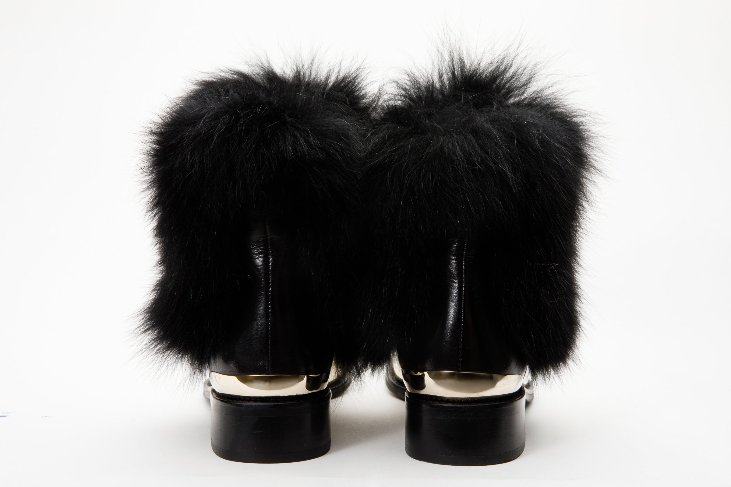 The Izmir Black & Gold Leather Natural Fox Fur Mid Calf Women Boot