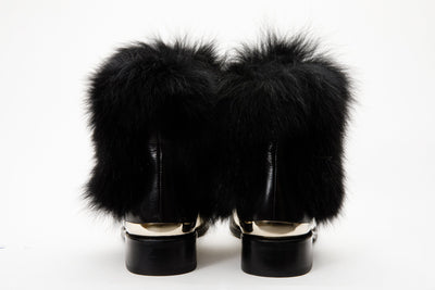 The Izmir Black & Gold Leather Natural Fox Fur Mid Calf Women Boot
