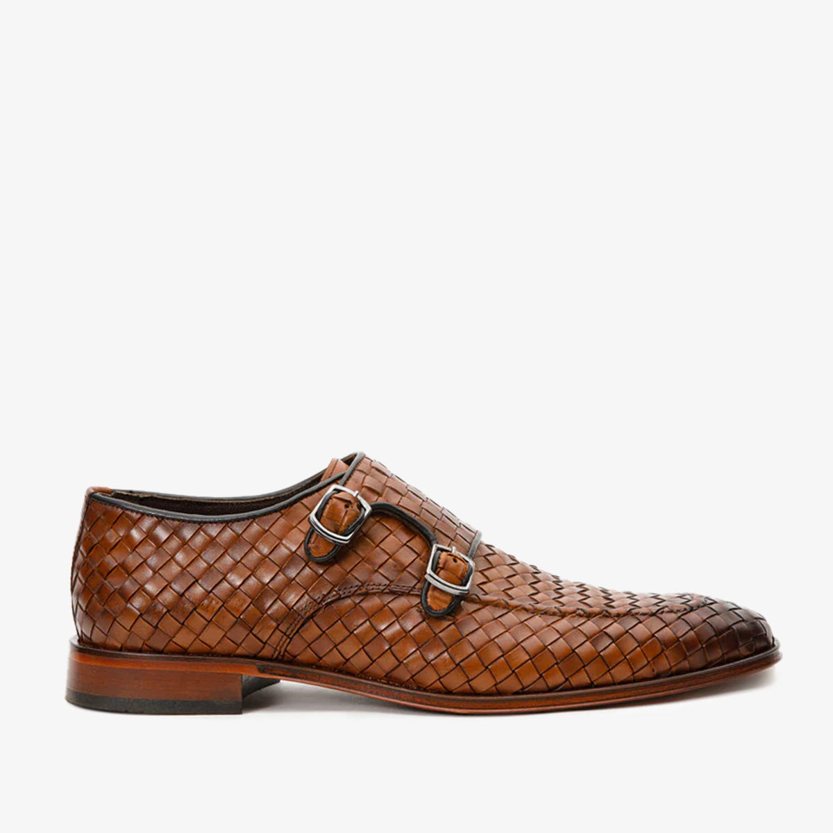 Vinci Leather The Turan Brown Woven Double Monk Strap Dress Men Shoe – product view 1