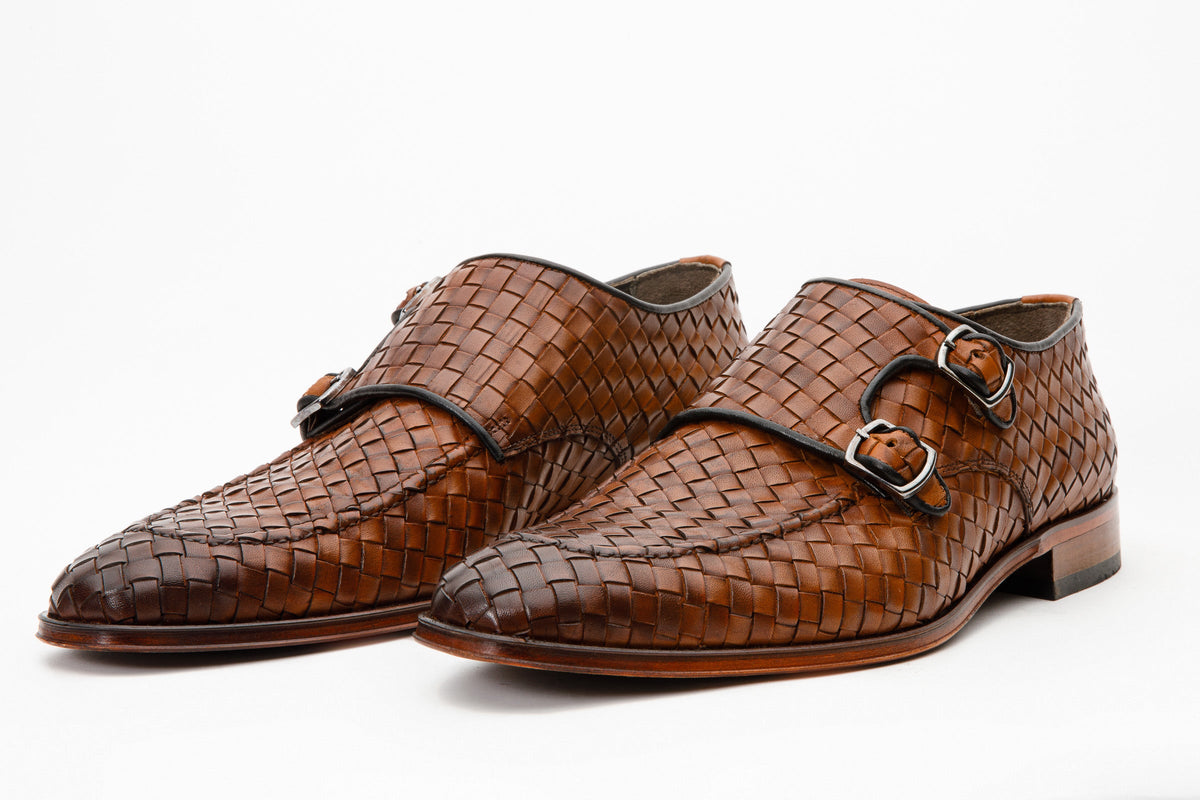 Vinci Leather The Turan Brown Woven Double Monk Strap Dress Men Shoe – product view 2