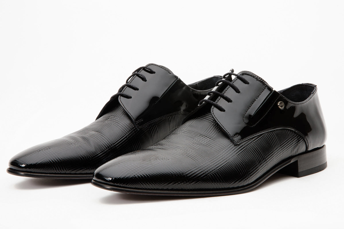 Vinci Leather The San Severo Black Patent Leather Derby Men Shoe – product view 2