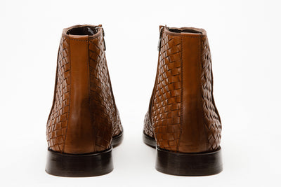 The Wellington Tan Handwoven Leather Men Boot with a Zipper Final Sale!