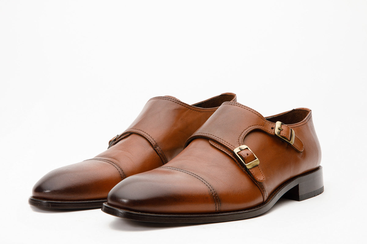 Vinci Leather The Essen Brown Cap Toe Double Monk Strap Men Shoe – product view 2
