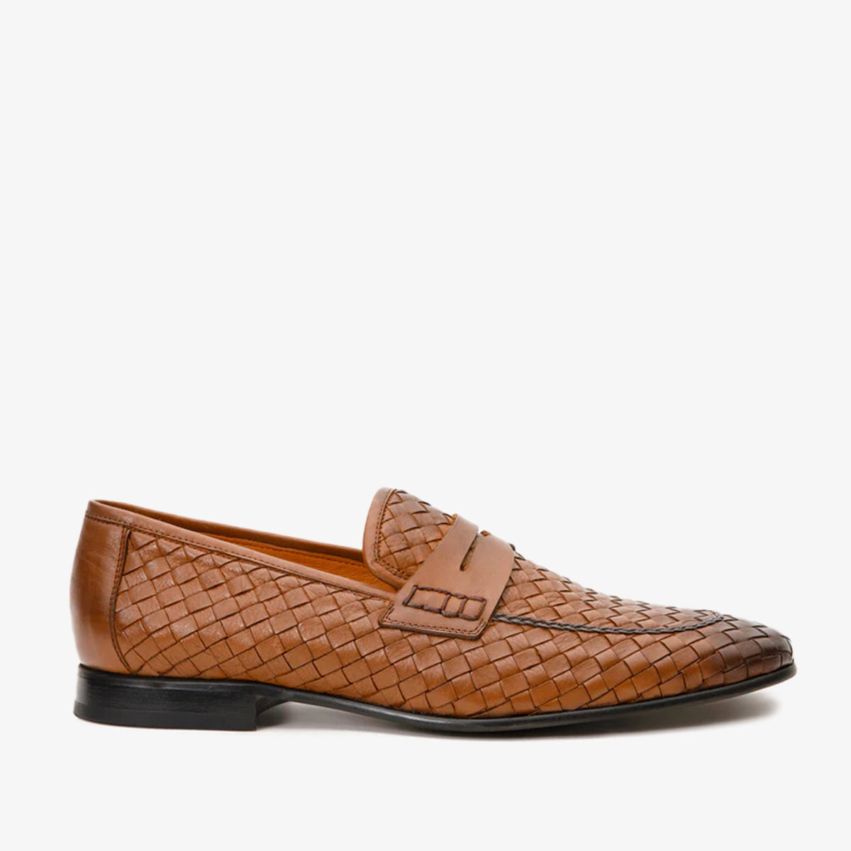 Vinci Leather The Grand Woven Leather Tan Men Shoe Penny Loafer – product view 1