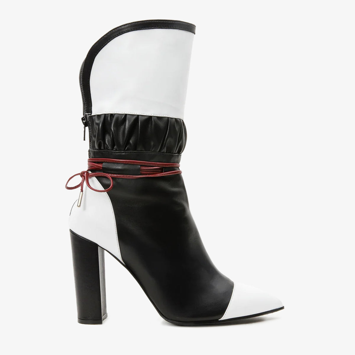 Vinci Leather The Lucca Black & White Leather Mid Calf High Heel Women Boot Limited Edition – product view 1