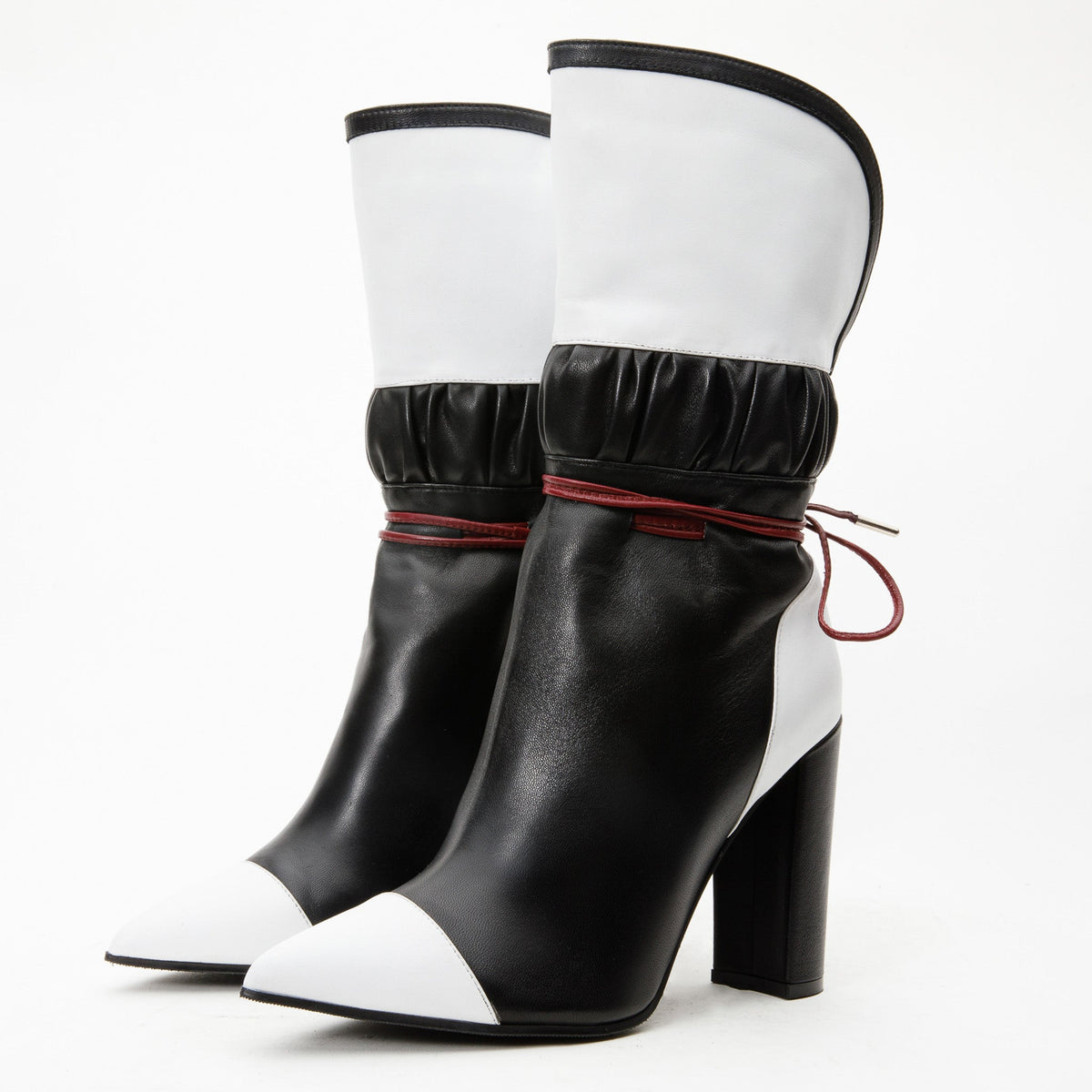 Vinci Leather The Lucca Black & White Leather Mid Calf High Heel Women Boot Limited Edition – product view 4