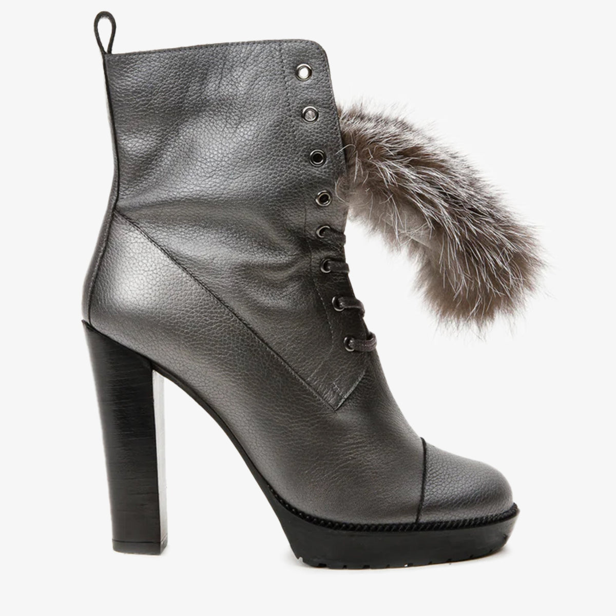 Vinci Leather The Melo Gray Leather Natural Fur Mid Calf Platform Heel Women Boot – product view 1
