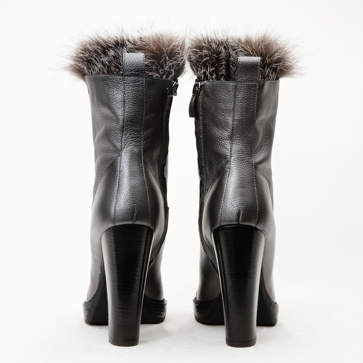 Vinci Leather The Melo Gray Leather Natural Fur Mid Calf Platform Heel Women Boot – product view 5