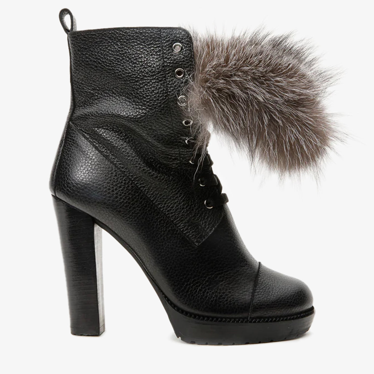 Vinci Leather The Melo Black Leather Natural Fur Mid Calf Platform Heel Women Boot – product view 1