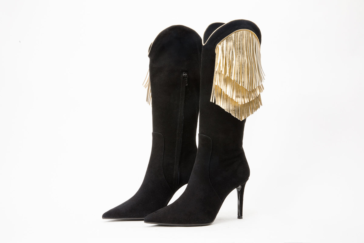 Vinci Leather The Vienna Black Suede Leather Knee High Women  Boot – product view 4