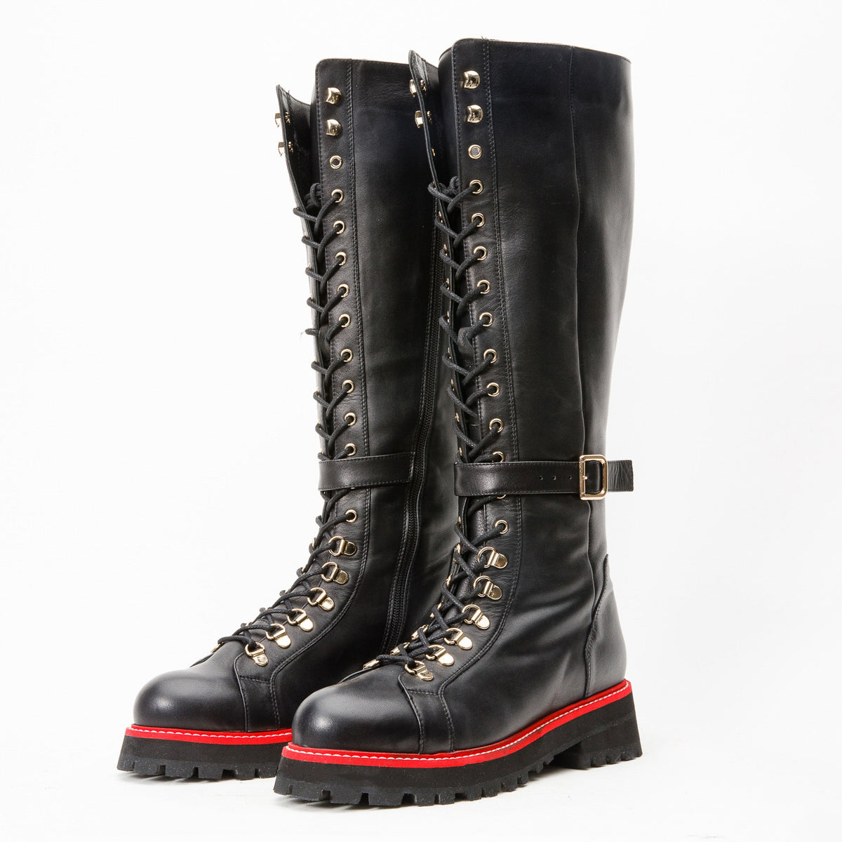 Vinci Leather The Istinye Black Leather Knee High Lace-Up Women Boot Limited Edition – product view 3