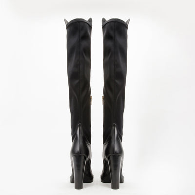 The Sao Paulo Black Leather Knee High Platform Heel Women Boot