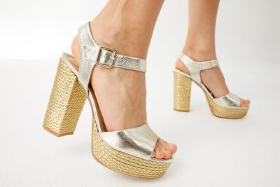 The Tampico Platform Heel Gold Leather Women Sandal