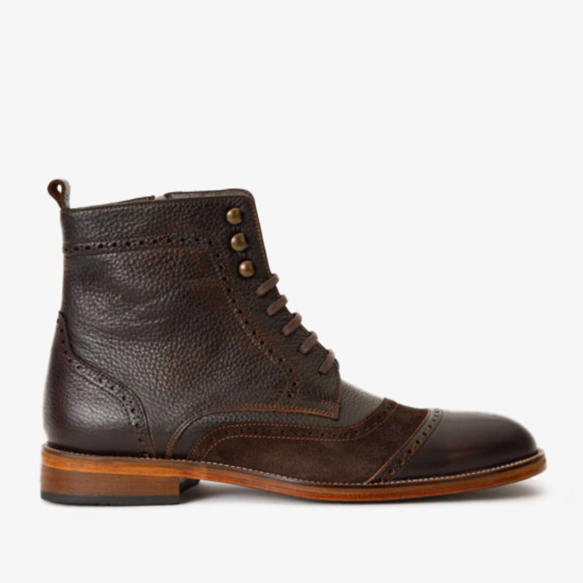 Vinci Leather The Anderson Brown Leather & Suede Brogue Lace-Up Men Boot with a Zipper – product view 1
