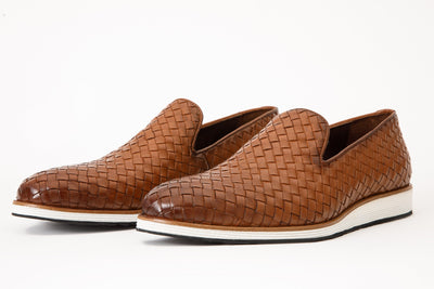 The Ostrava Tan Leather Woven Slip-on Loafer Men Shoe Final Sale!