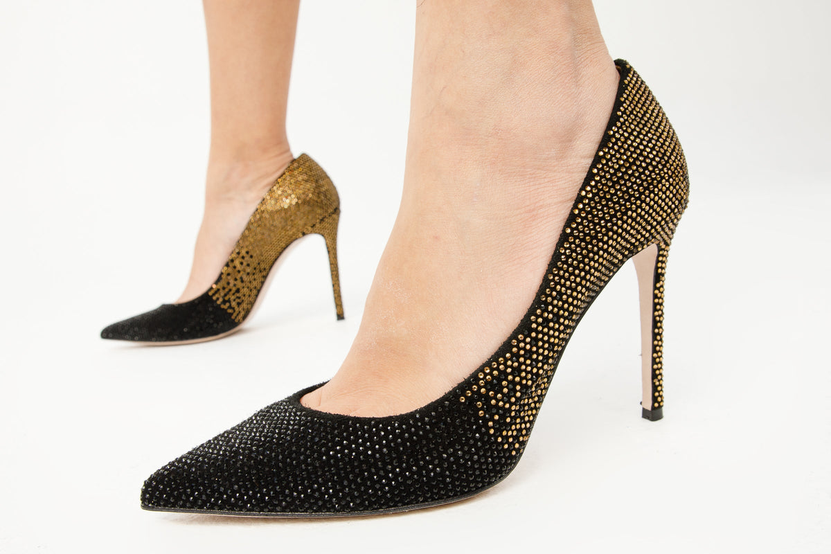 Vinci Leather The Bago Black & Gold Glitter Leather Pump Women Shoe – product view 2