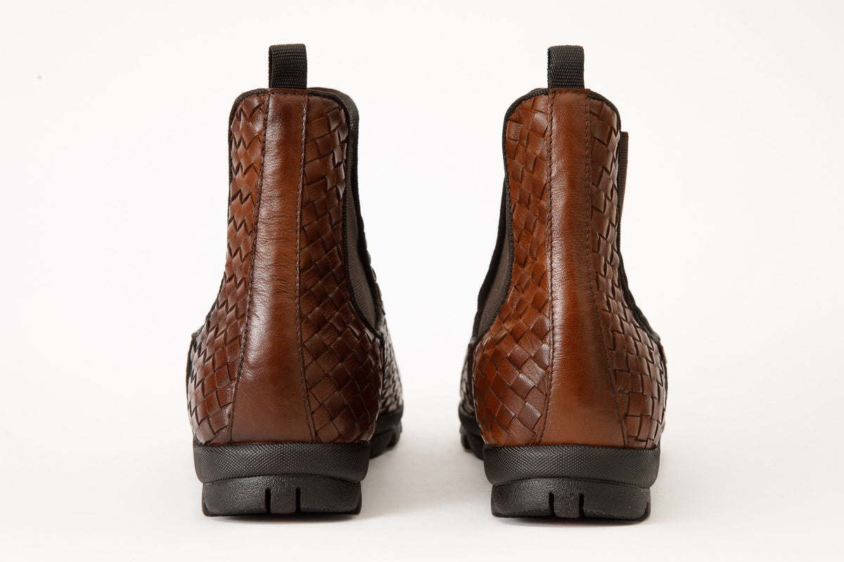 Vinci Leather The Luxpre Tan Leather Handwoven Casual Chelsea Men Boot Final Sale! – product view 5