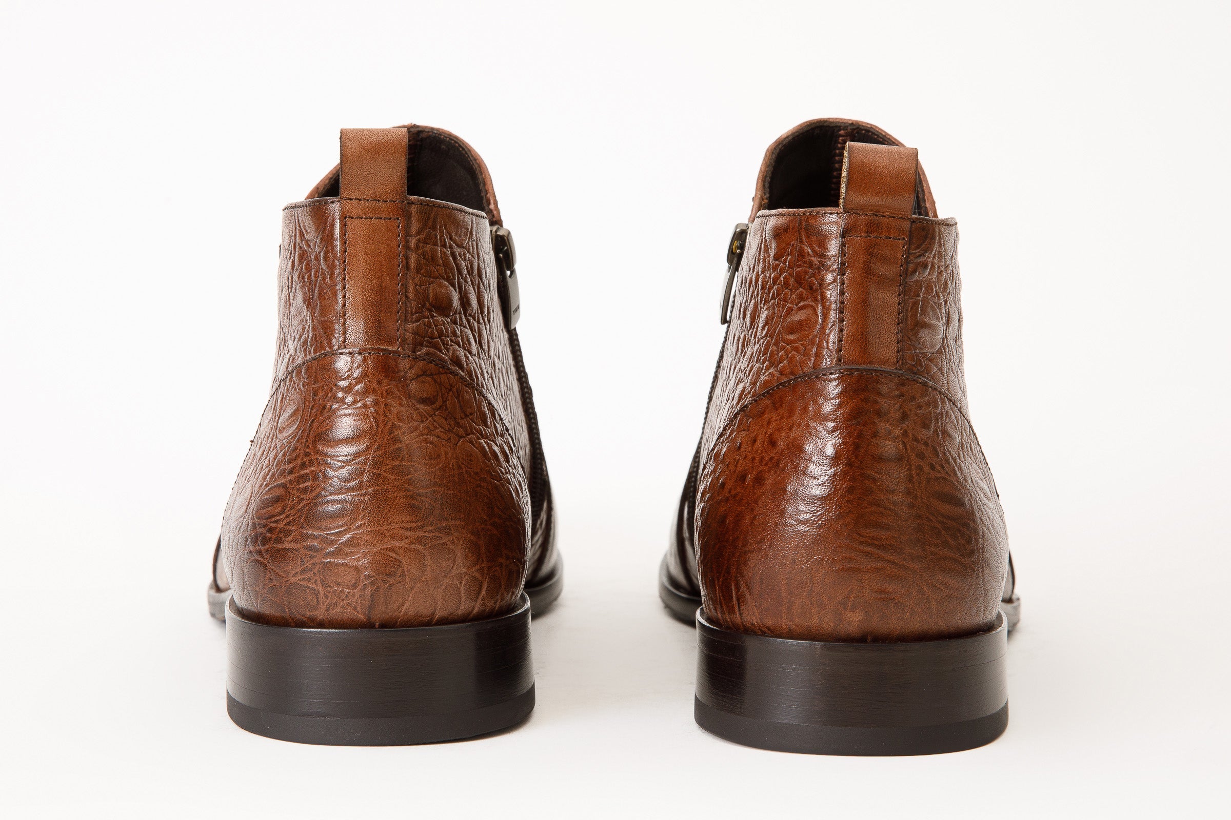 The Randor Brown Croc-Embossed Calf Leather Side-Zip Dress Ankle Men Boot