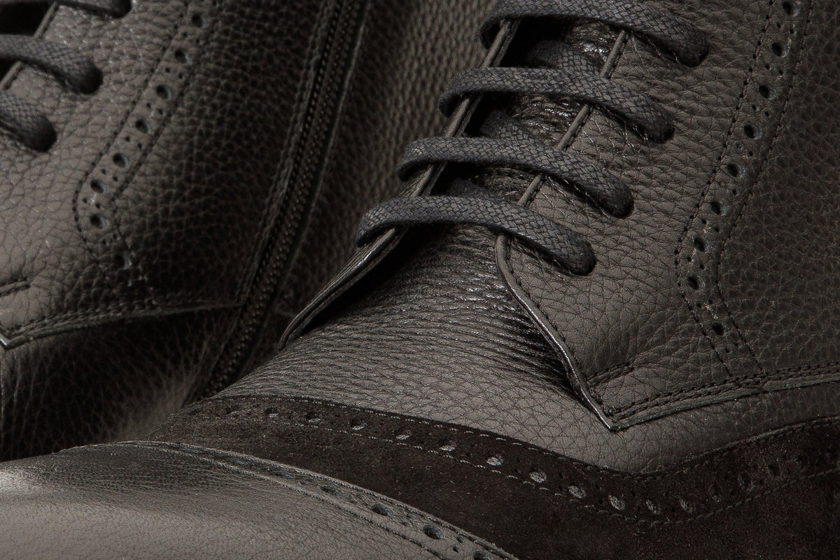 Vinci Leather The Anderson Black Leather & Suede Brogue Lace-Up Men  Boot with a Zipper – product view 3