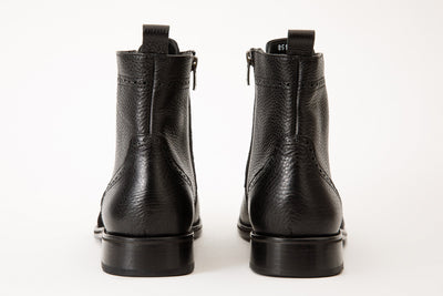 The Anderson Black Leather & Suede Brogue Lace-Up Men  Boot with a Zipper