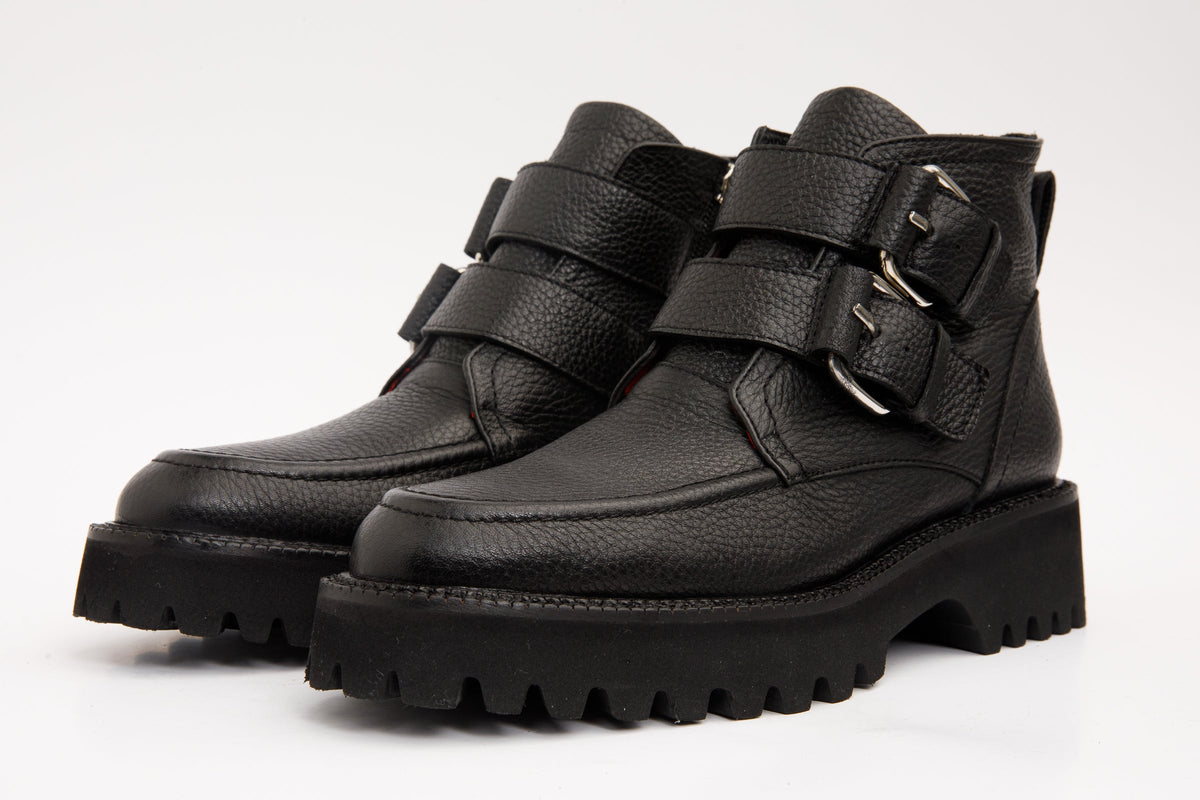 Vinci Leather The Harry Black Leather Double Monk  Ankle Women  Boot Final Sale! – product view 2