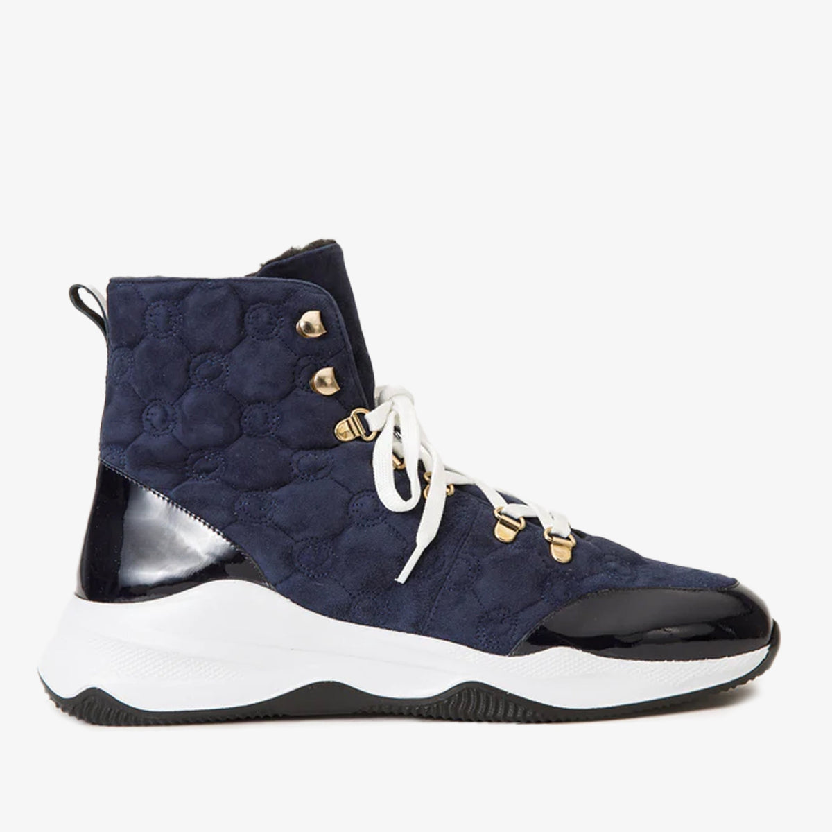 Vinci Leather The Cambridge Navy Blue Suede Quilted Leather Ankle Women Boot Final Sale! – product view 1