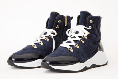 The Cambridge Navy Blue Suede Quilted Leather Ankle Women Boot Final Sale!