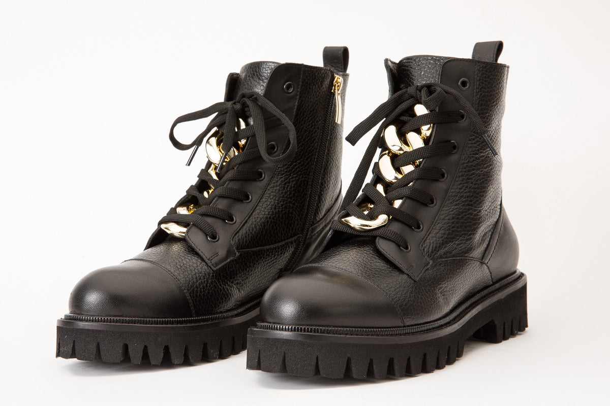 Vinci Leather The Belgrad Black Leather Lace-Up Ankle Women Boot With a Side Zipper Final Sale! – product view 2